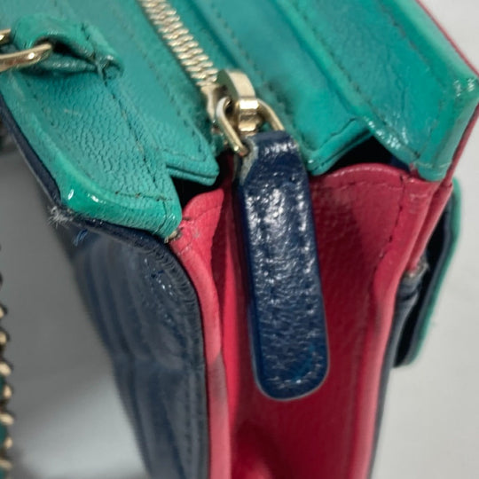 CHANEL Long Wallet Purse AP1138 Caviar skin Navy 2020 Cruise Tricolor Chain Wallet CC COCO Mark Women Used Authentic