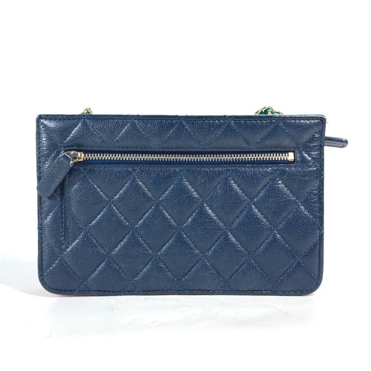 CHANEL Long Wallet Purse AP1138 Caviar skin Navy 2020 Cruise Tricolor Chain Wallet CC COCO Mark Women Used Authentic