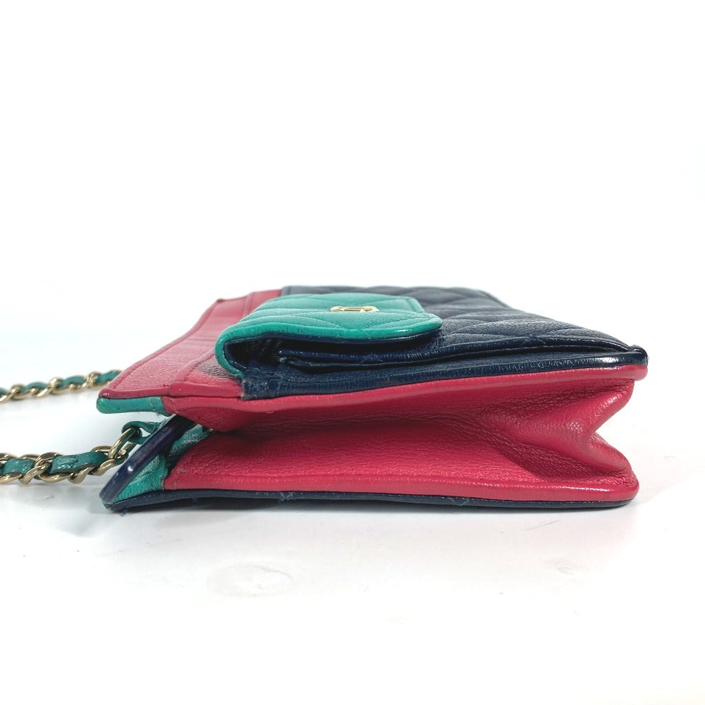 CHANEL Long Wallet Purse AP1138 Caviar skin Navy 2020 Cruise Tricolor Chain Wallet CC COCO Mark Women Used Authentic