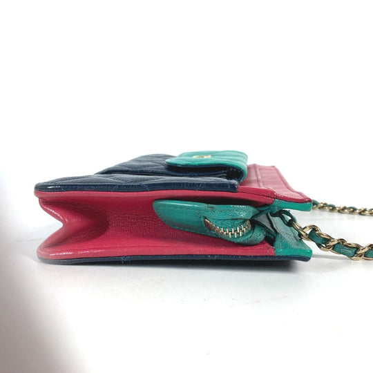 CHANEL Long Wallet Purse AP1138 Caviar skin Navy 2020 Cruise Tricolor Chain Wallet CC COCO Mark Women Used Authentic