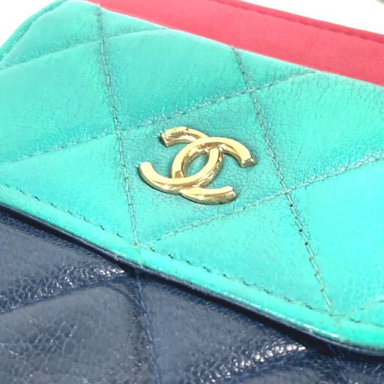 CHANEL Long Wallet Purse AP1138 Caviar skin Navy 2020 Cruise Tricolor Chain Wallet CC COCO Mark Women Used Authentic