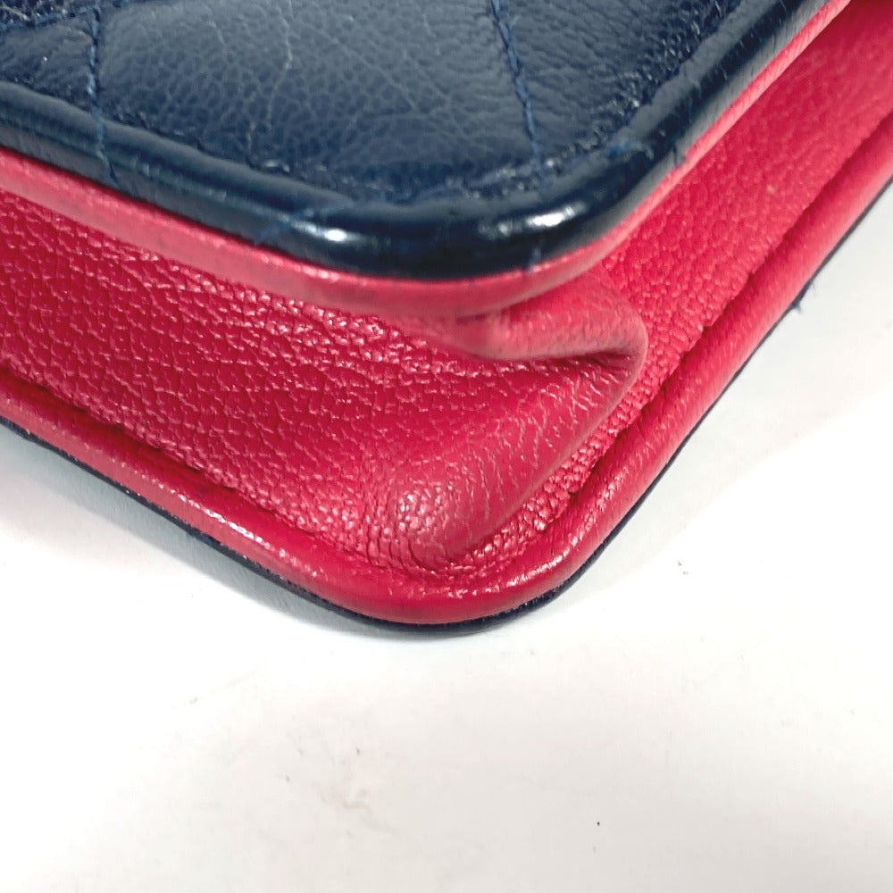 CHANEL Long Wallet Purse AP1138 Caviar skin Navy 2020 Cruise Tricolor Chain Wallet CC COCO Mark Women Used Authentic