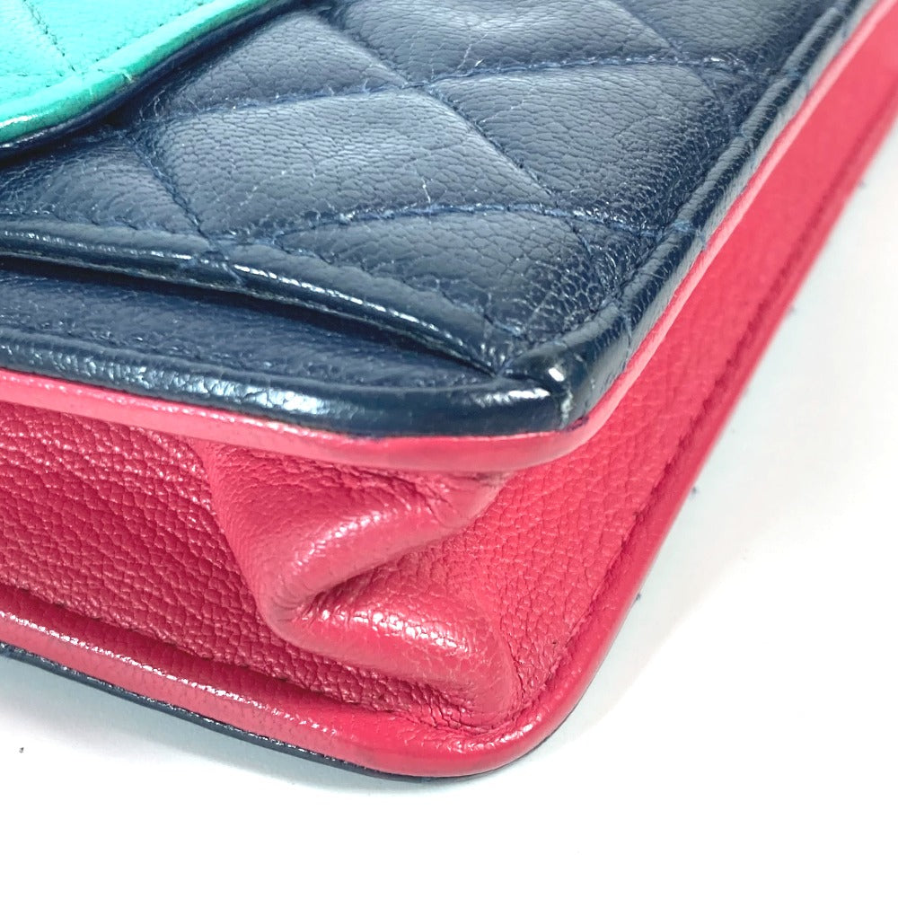 CHANEL Long Wallet Purse AP1138 Caviar skin Navy 2020 Cruise Tricolor Chain Wallet CC COCO Mark Women Used Authentic