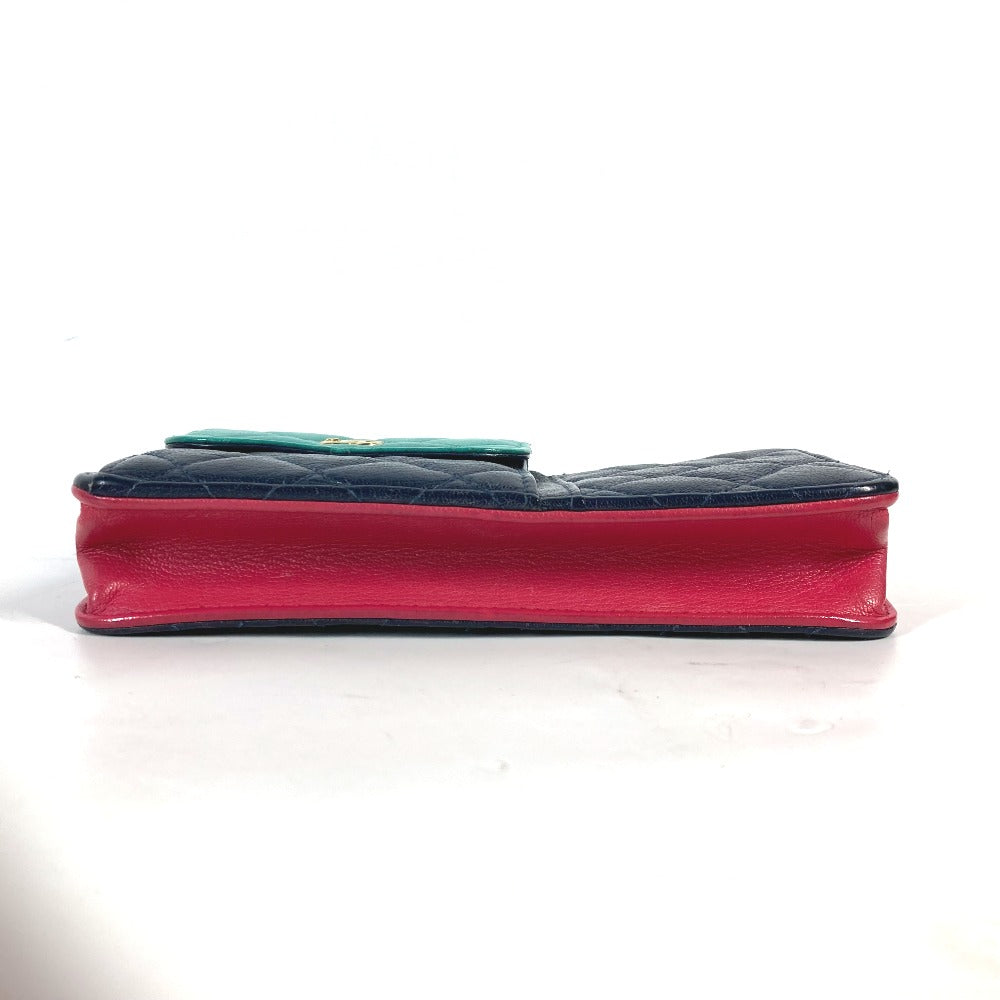 CHANEL Long Wallet Purse AP1138 Caviar skin Navy 2020 Cruise Tricolor Chain Wallet CC COCO Mark Women Used Authentic