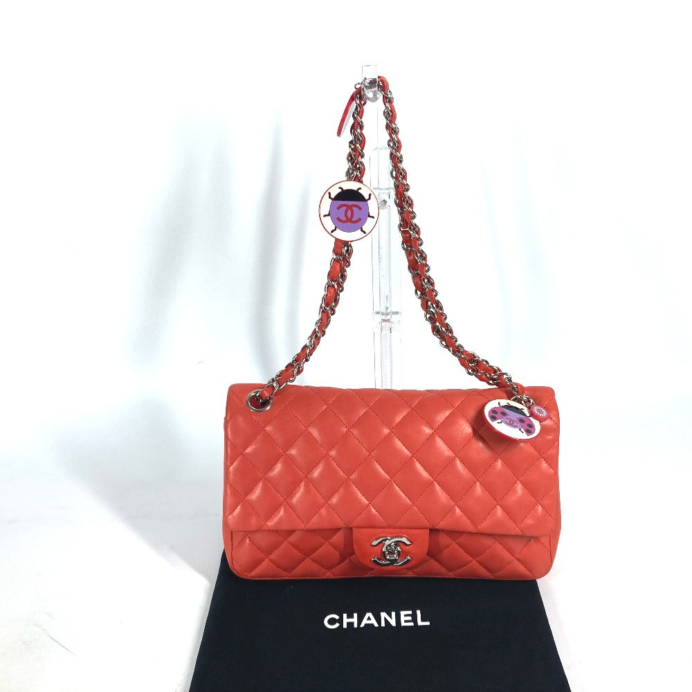 CHANEL Shoulder Bag lambskin Red Shoulder Matelasse 25 Ladybug Strawberry Women Used Authentic