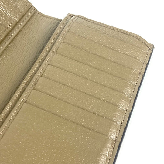 GUCCI Long Wallet Purse 428740 leather khaki Long wallet Double G GG Marmont mens Used Authentic