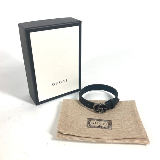 GUCCI bracelet 648702 leather black Double G engraving