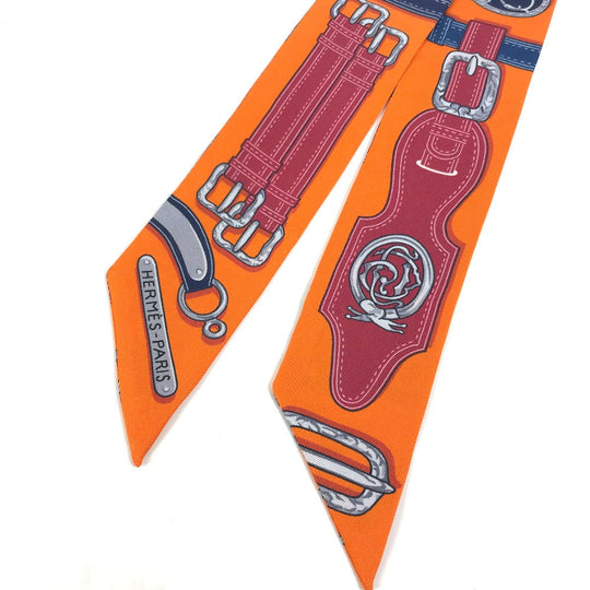 HERMES scarf silk Orange Twilly Twilly Women Used Authentic