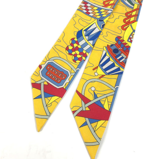 HERMES scarf silk yellow Twilly Twilly