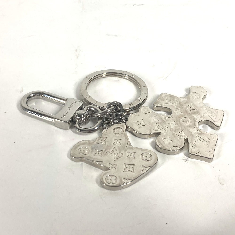 LOUIS VUITTON key ring MP3453 metal Silver Portocle LV Puzzle mens Used Authentic