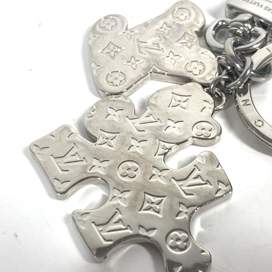 LOUIS VUITTON key ring MP3453 metal Silver Portocle LV Puzzle mens Used Authentic