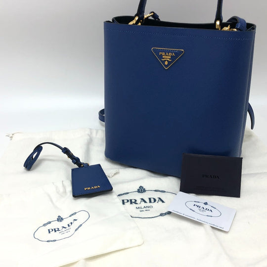 PRADA Tote Bag 1BA212 saffiano leather blue Panniers Women Used Authentic