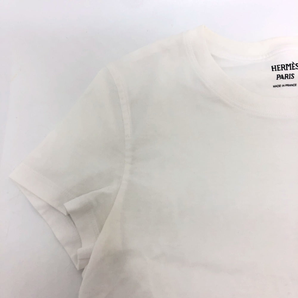 HERMES Short sleeve T-shirt cotton white Embroidered Mosaic H Logo Pocket Women 34 Used Authentic