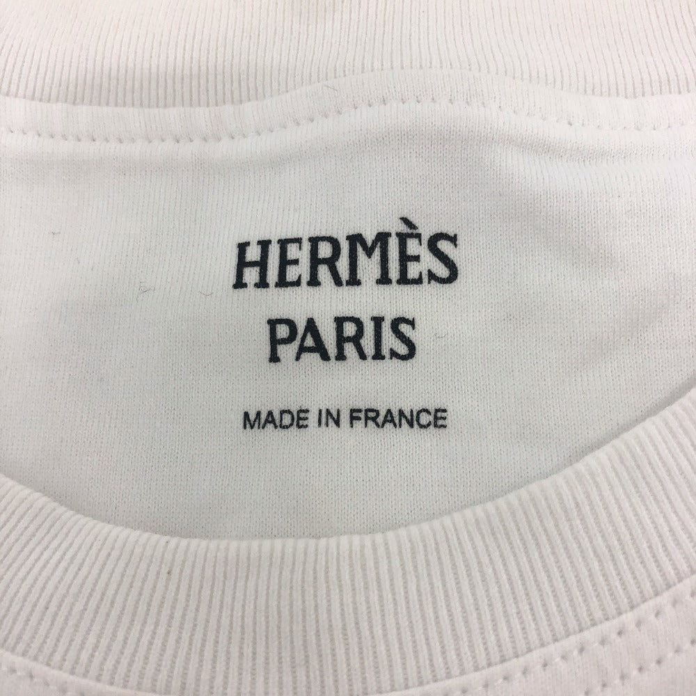 HERMES Short sleeve T-shirt cotton white Embroidered Mosaic H Logo Pocket Women 34 Used Authentic
