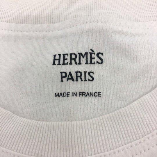 HERMES Short sleeve T-shirt cotton white Embroidered Mosaic H Logo Pocket Women 34 Used Authentic