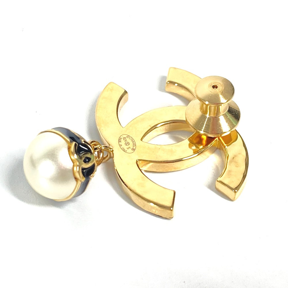 CHANEL Brooch metal gold B24S CC COCO Mark Fake Pearl Women Used Authentic