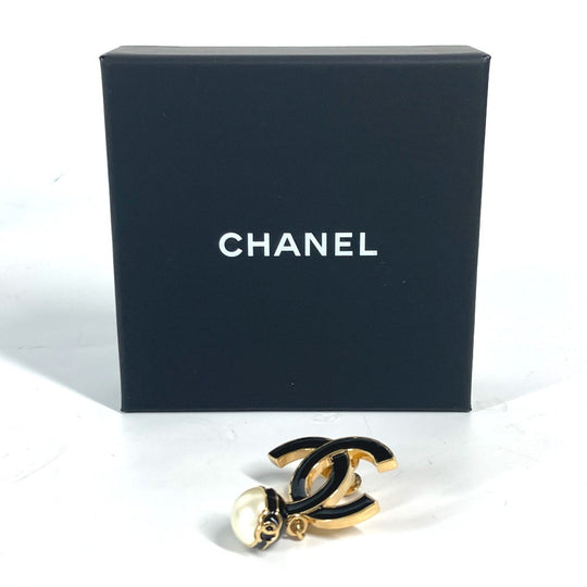 CHANEL Brooch metal gold B24S CC COCO Mark Fake Pearl Women Used Authentic
