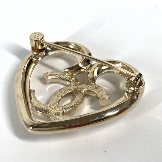CHANEL Brooch metal gold P23C CC COCO Mark Heart Rhinestone Women Used Authentic