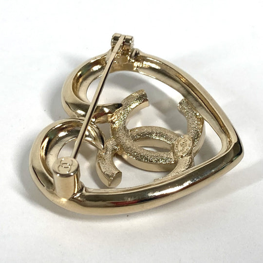 CHANEL Brooch metal gold P23C CC COCO Mark Heart Rhinestone Women Used Authentic