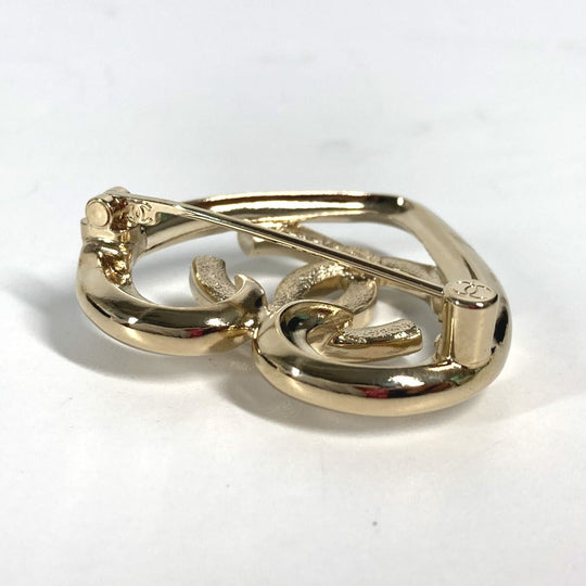 CHANEL Brooch metal gold P23C CC COCO Mark Heart Rhinestone Women Used Authentic