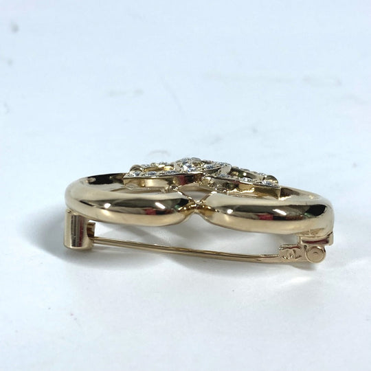CHANEL Brooch metal gold P23C CC COCO Mark Heart Rhinestone Women Used Authentic