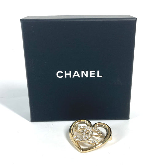 CHANEL Brooch metal gold P23C CC COCO Mark Heart Rhinestone Women Used Authentic