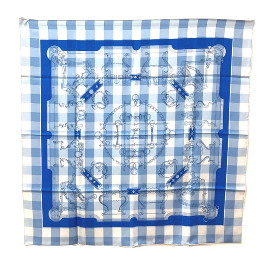 HERMES scarf silk blue Mors et Gourmettes Bits and Chains Carre90 Women Used Authentic
