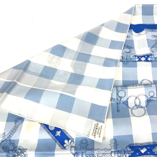 HERMES scarf silk blue Mors et Gourmettes Bits and Chains Carre90 Women Used Authentic