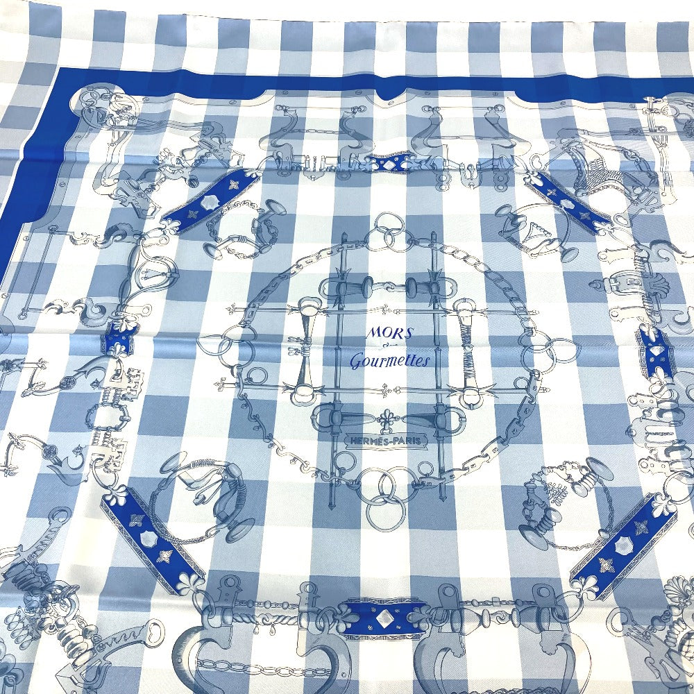 HERMES scarf silk blue Mors et Gourmettes Bits and Chains Carre90 Women Used Authentic