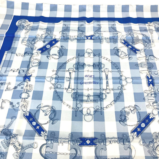HERMES scarf silk blue Mors et Gourmettes Bits and Chains Carre90 Women Used Authentic