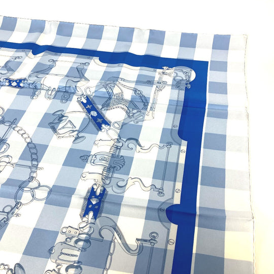 HERMES scarf silk blue Mors et Gourmettes Bits and Chains Carre90 Women Used Authentic