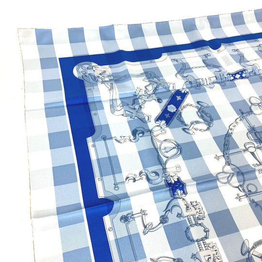 HERMES scarf silk blue Mors et Gourmettes Bits and Chains Carre90 Women Used Authentic