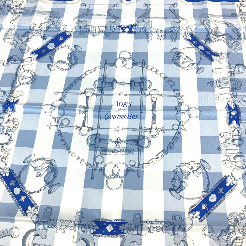 HERMES scarf silk blue Mors et Gourmettes Bits and Chains Carre90 Women Used Authentic