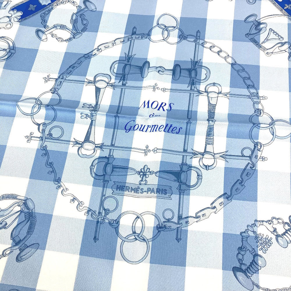 HERMES scarf silk blue Mors et Gourmettes Bits and Chains Carre90 Women Used Authentic