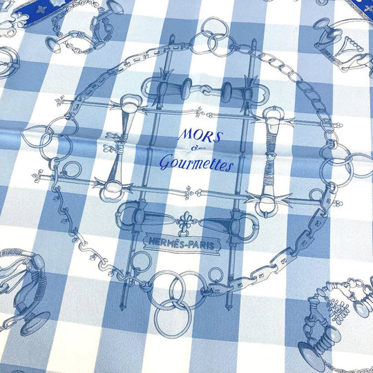 HERMES scarf silk blue Mors et Gourmettes Bits and Chains Carre90 Women Used Authentic