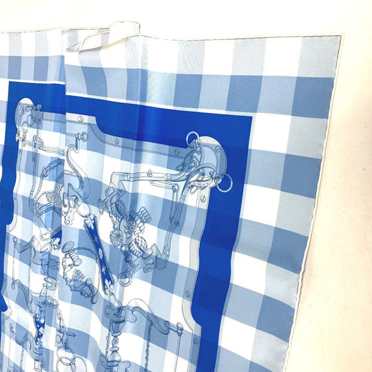 HERMES scarf silk blue Mors et Gourmettes Bits and Chains Carre90 Women Used Authentic