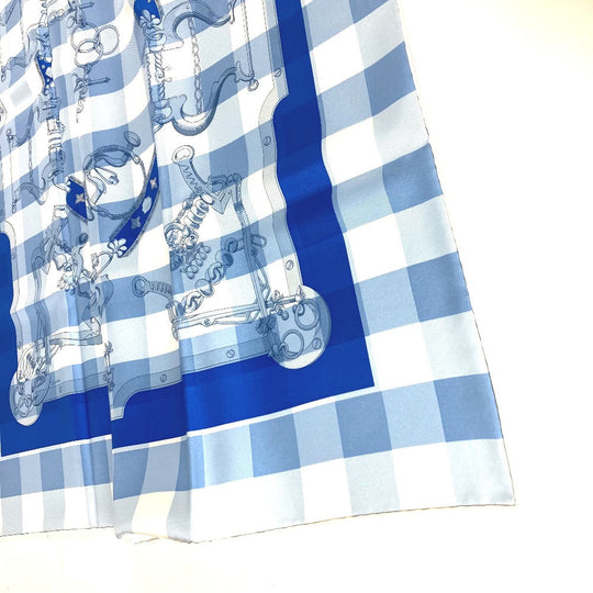 HERMES scarf silk blue Mors et Gourmettes Bits and Chains Carre90 Women Used Authentic