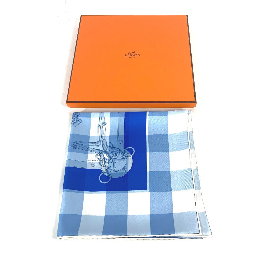 HERMES scarf silk blue Mors et Gourmettes Bits and Chains Carre90 Women Used Authentic
