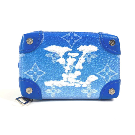 LOUIS VUITTON Coin case M45440 leather blue Monogram Clouds Soft Trunk Necklace Wallet mens Used Authentic