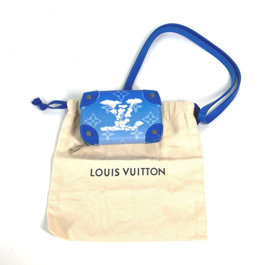 LOUIS VUITTON Coin case M45440 leather blue Monogram Clouds Soft Trunk Necklace Wallet mens Used Authentic