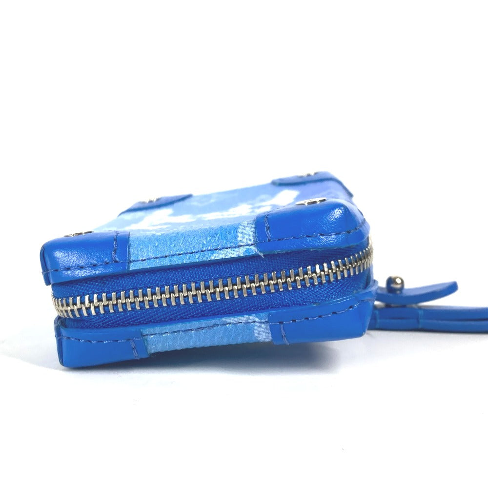 LOUIS VUITTON Coin case M45440 leather blue Monogram Clouds Soft Trunk Necklace Wallet mens Used Authentic