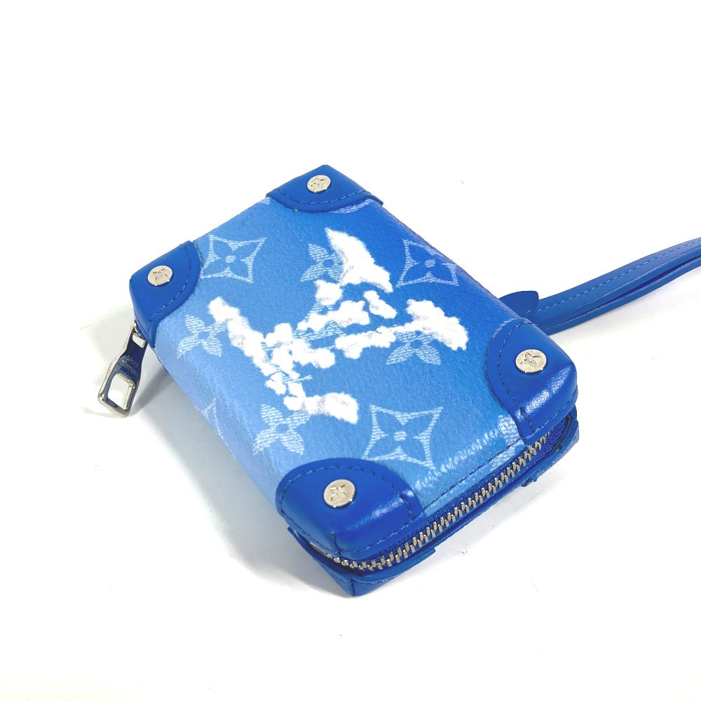 LOUIS VUITTON Coin case M45440 leather blue Monogram Clouds Soft Trunk Necklace Wallet mens Used Authentic