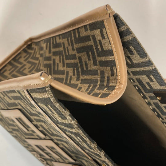 FENDI Shoulder Bag 8BH386 Leather / canvas Brown Sunshine Medium Tote Women Used Authentic