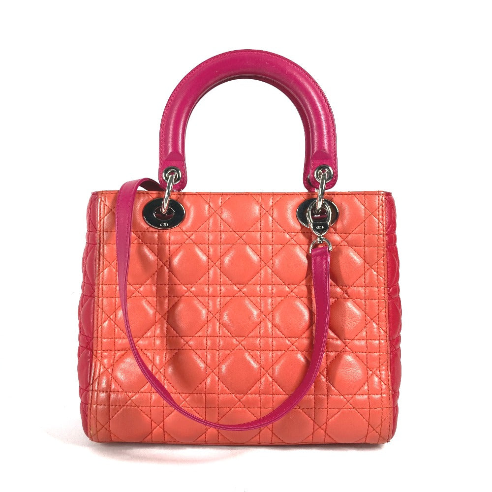 Dior Handbag lambskin pink Tricolor color Lady Dior Women Used Authentic