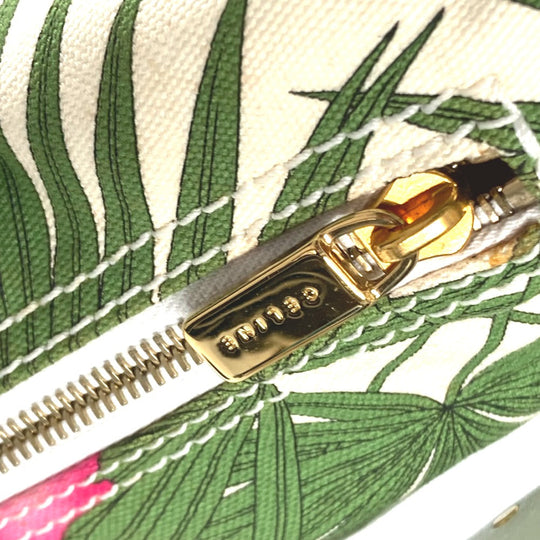 CELINE Shoulder Bag Leather / canvas green Botanical Pattern Triomphe logo Women Used Authentic