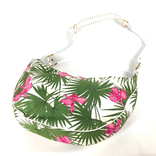 CELINE Shoulder Bag Leather / canvas green Botanical Pattern Triomphe logo Women Used Authentic