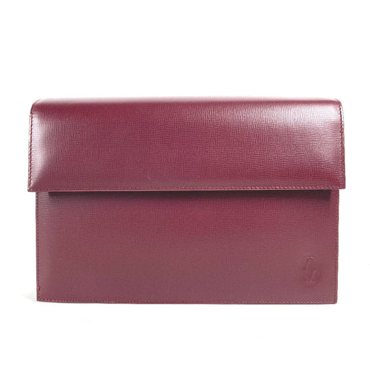 CARTIER Clutch bag leather wine-red Must Line With strap and flap mens Used Authentic