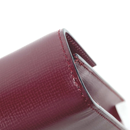 CARTIER Clutch bag leather wine-red Must Line With strap and flap mens Used Authentic