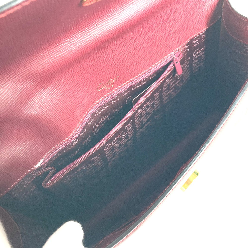 CARTIER Clutch bag leather wine-red Must Line With strap and flap mens Used Authentic