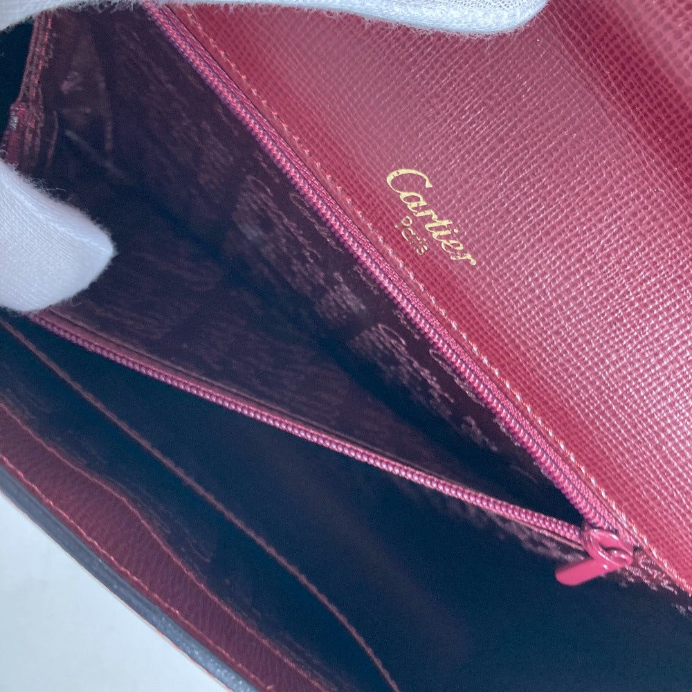 CARTIER Clutch bag leather wine-red Must Line With strap and flap mens Used Authentic